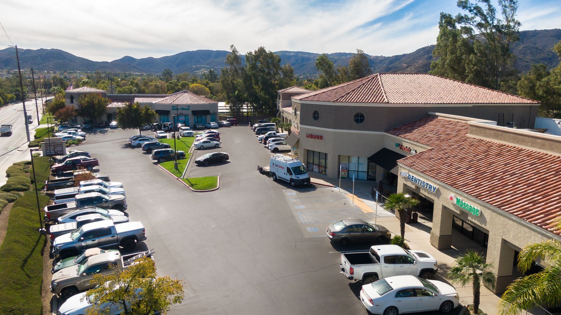 Parking and storefront access at Bear Valley Plaza
